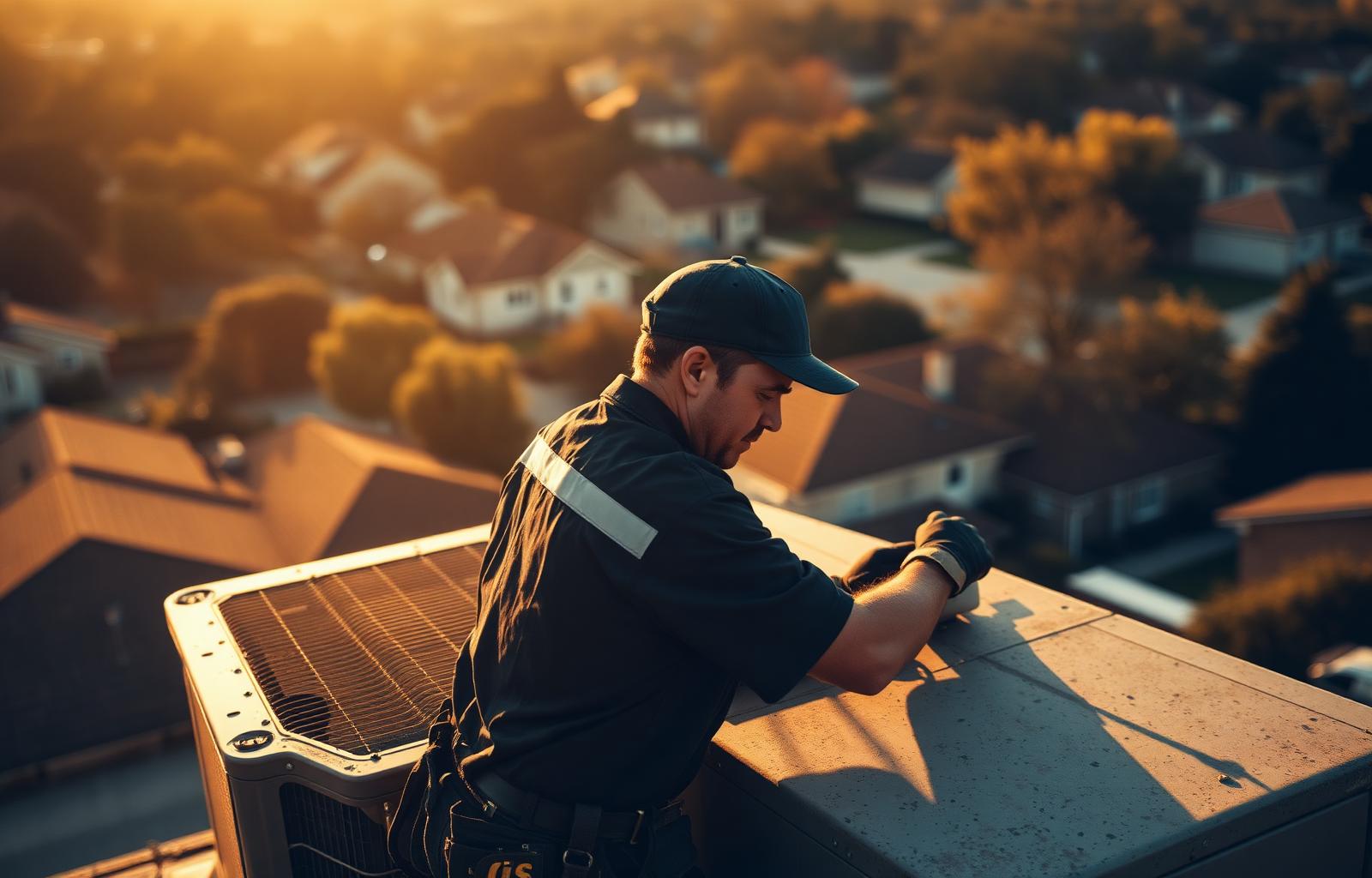 HVAC technician servicing a rooftop unit
